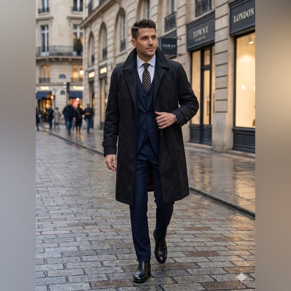 VNTG Army Green London Fog Trench Coat Men’s 45 long overcoat Removable Lining